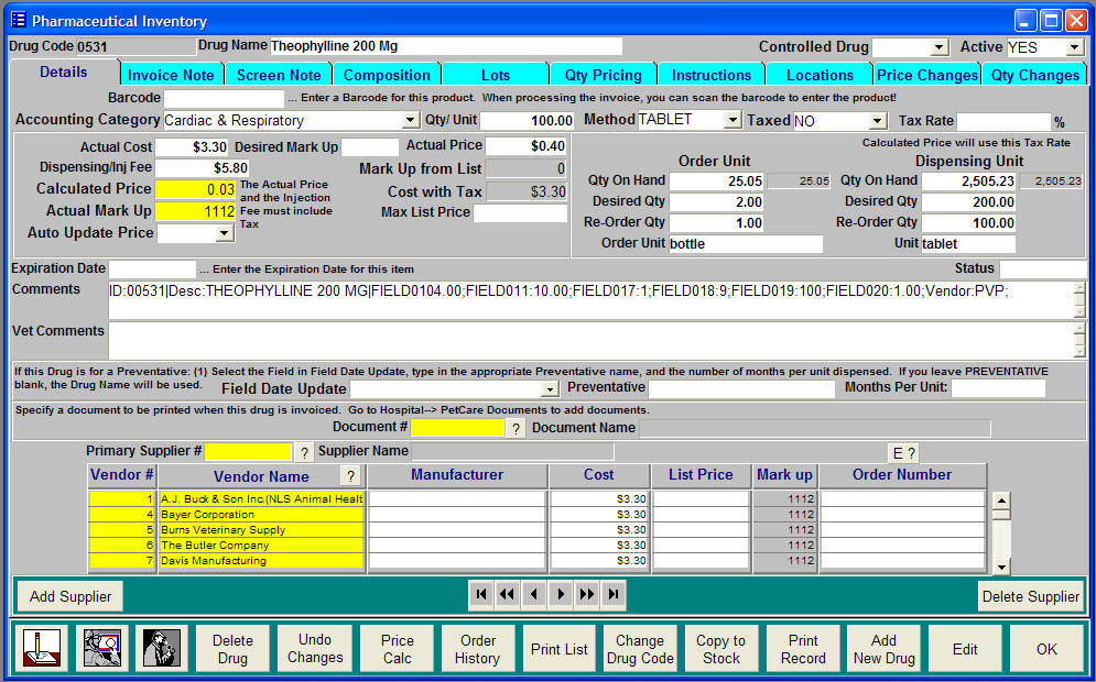 Our Pharmaceutical Inventory Screen