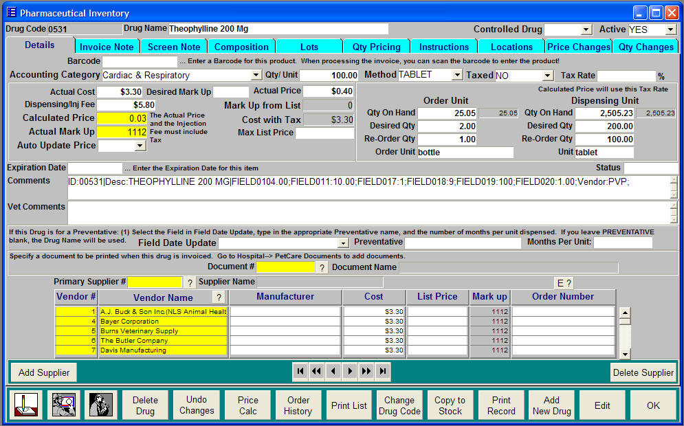 Pharmacy Details with Inventory