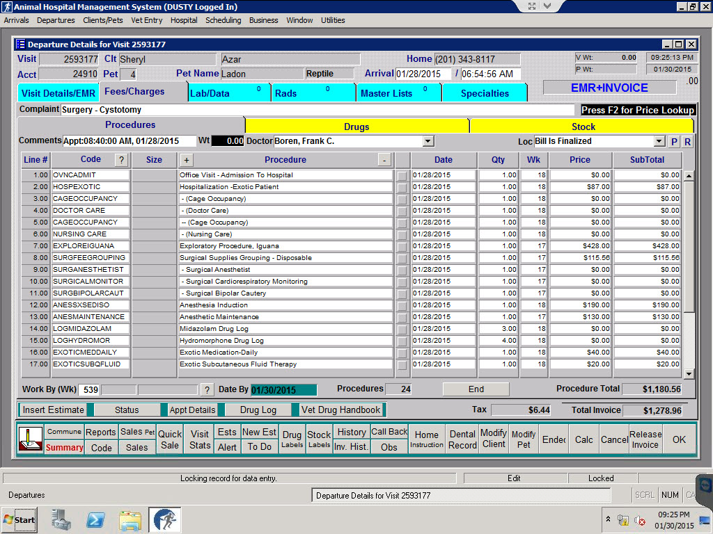 The AHMS Departure Details Screen
