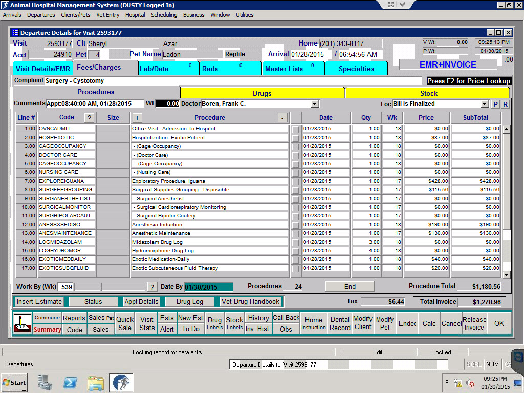 The AHMS Departure Details Screen