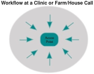 A CLINIC ENTRY screen allows adapted accesss to the infromation needed during a clinich or mobile call, with immediate invoice and departures.