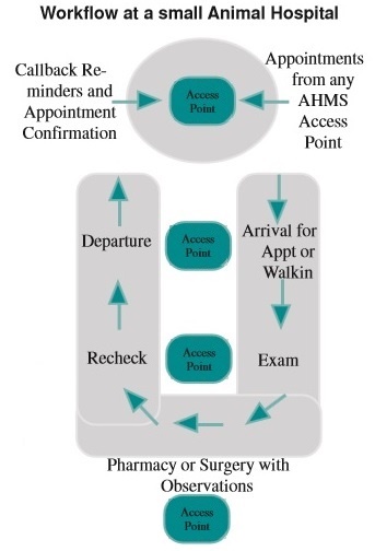 A CLINIC ENTRY screen allows adapted accesss to the infromation needed during a clinich or mobile call, with immediate invoice and departures.