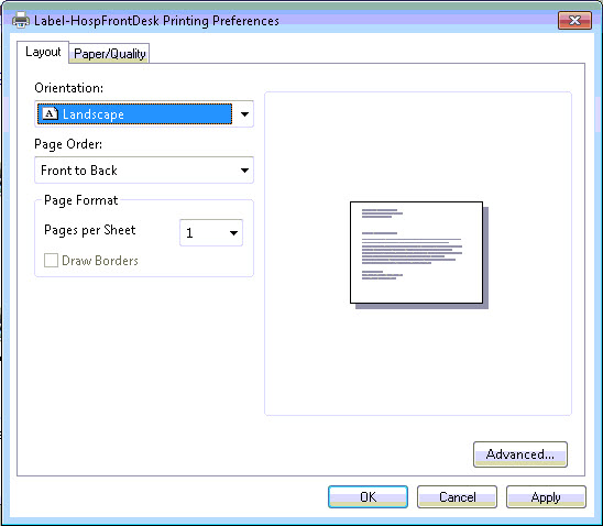 Dymo Label Printer Orientation Setting for the AHMS