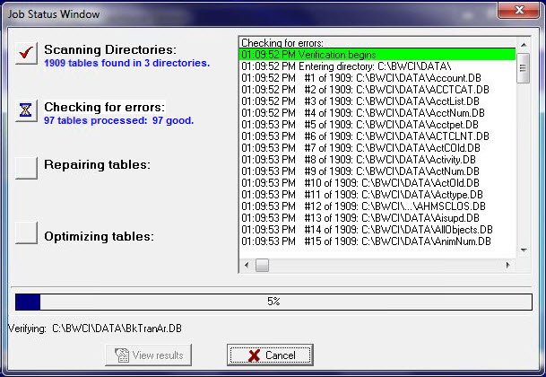 Table Analysis Job Status